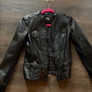 Black leather cocktail jacket